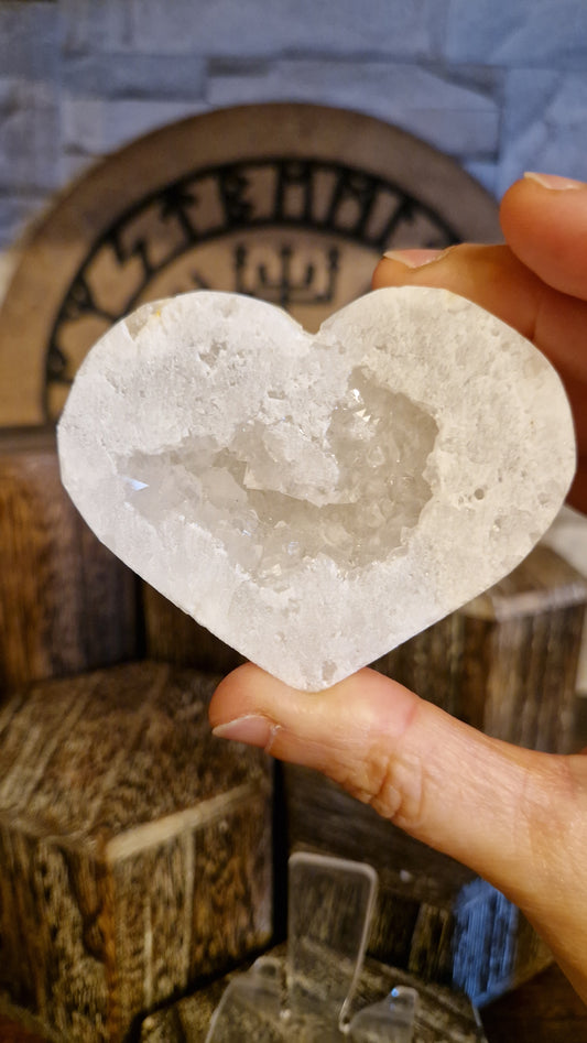 White Quartz Druzy Heart - 26