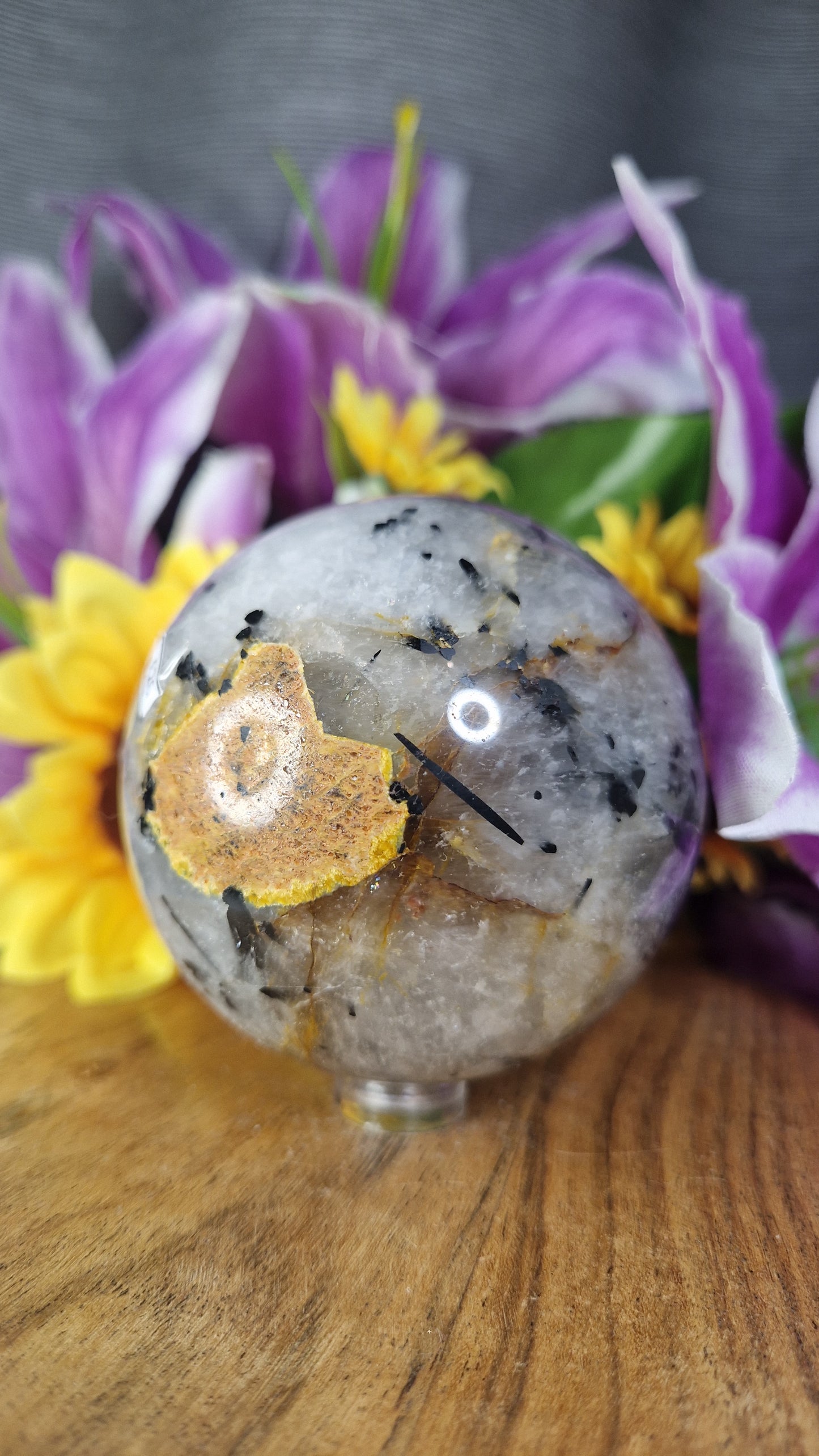 Tourmalineted Quartz Sphere - 48