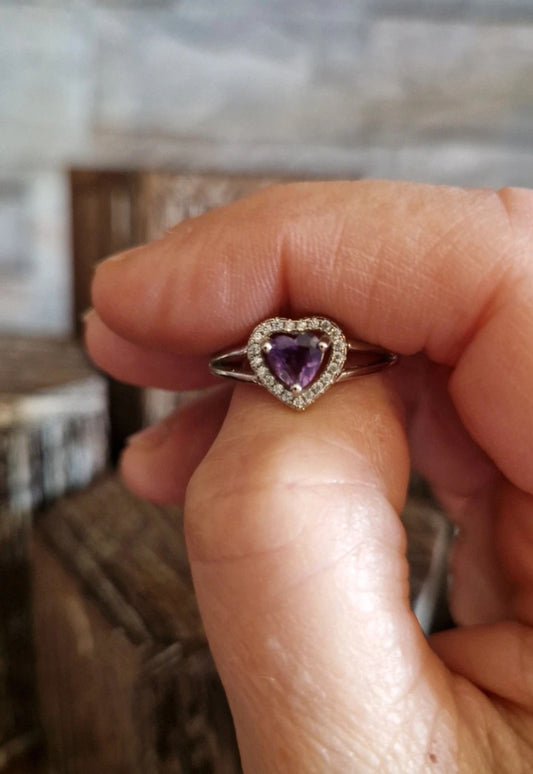 Amethyst Heart Adjustable Ring