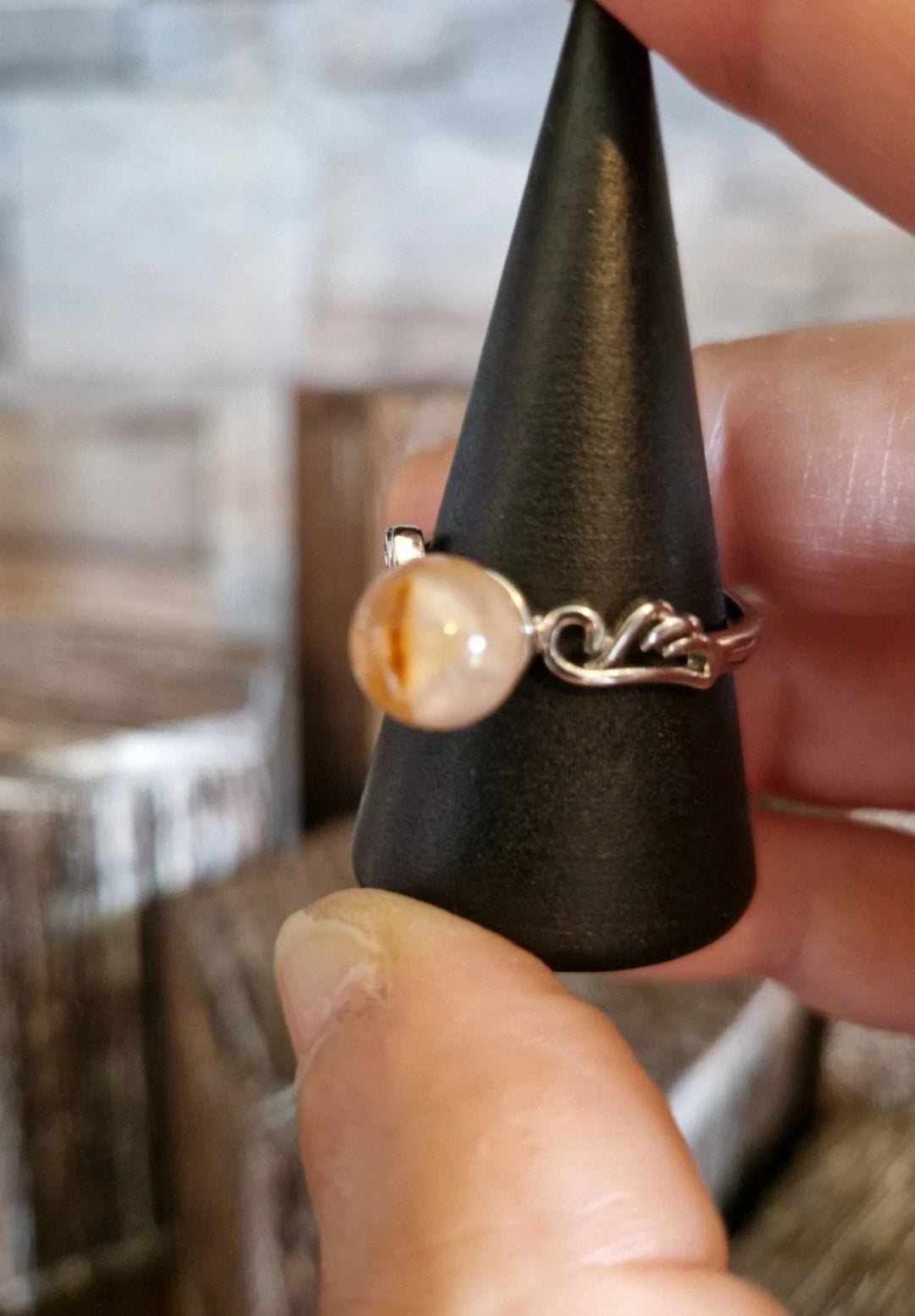 Flower Agate Adjustable Ring