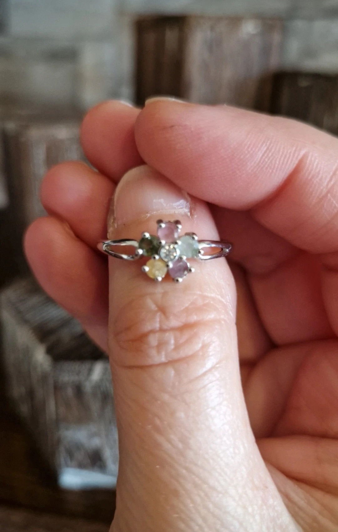 Mix Tourmaline Flower Adjustable Ring
