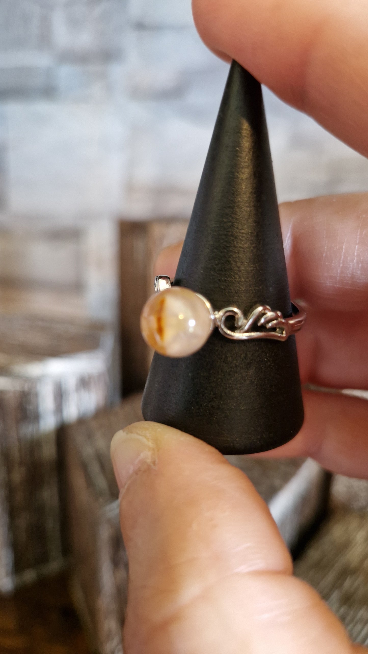 Flower Agate Adjustable Ring