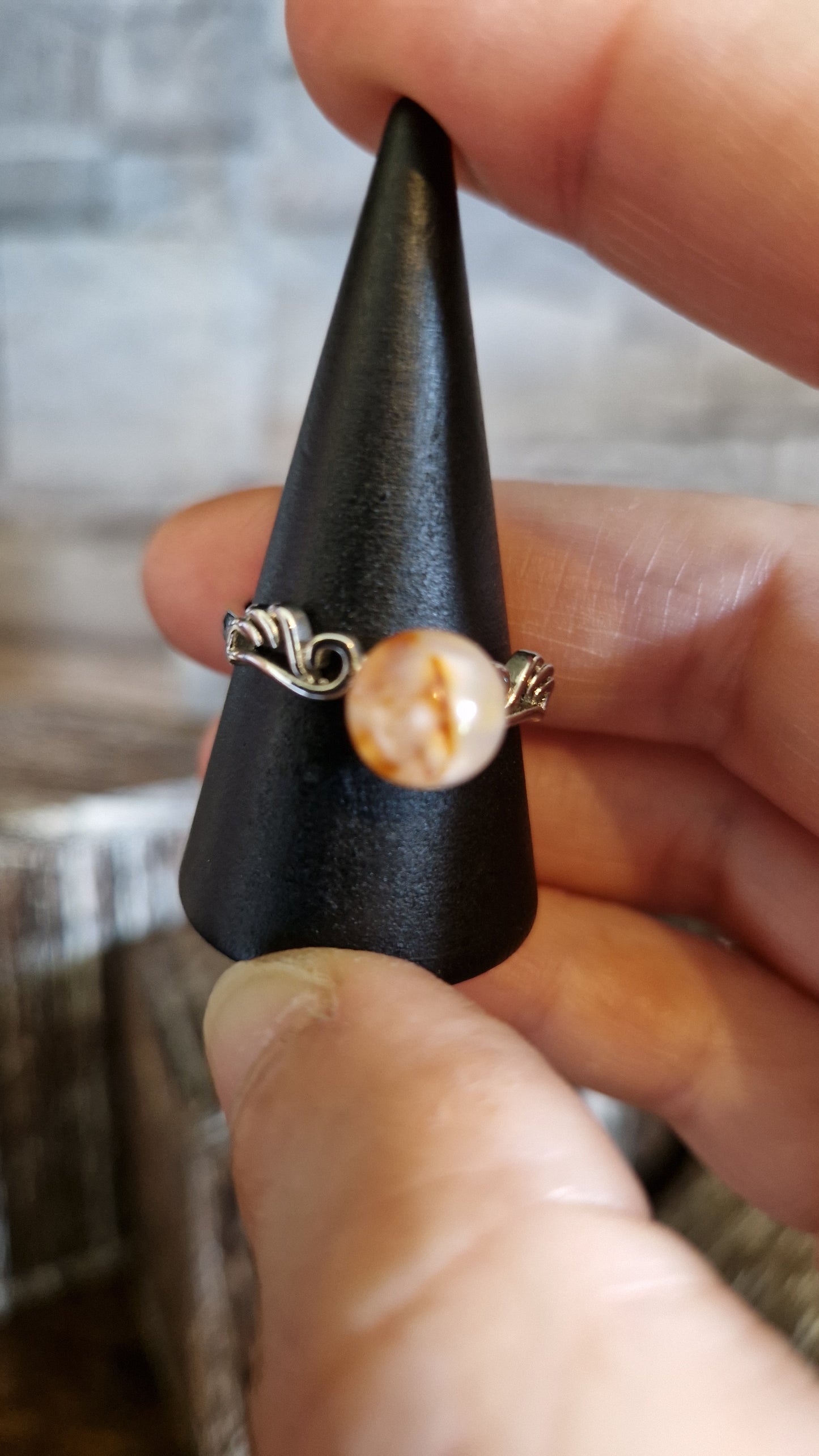 Flower Agate Adjustable Ring