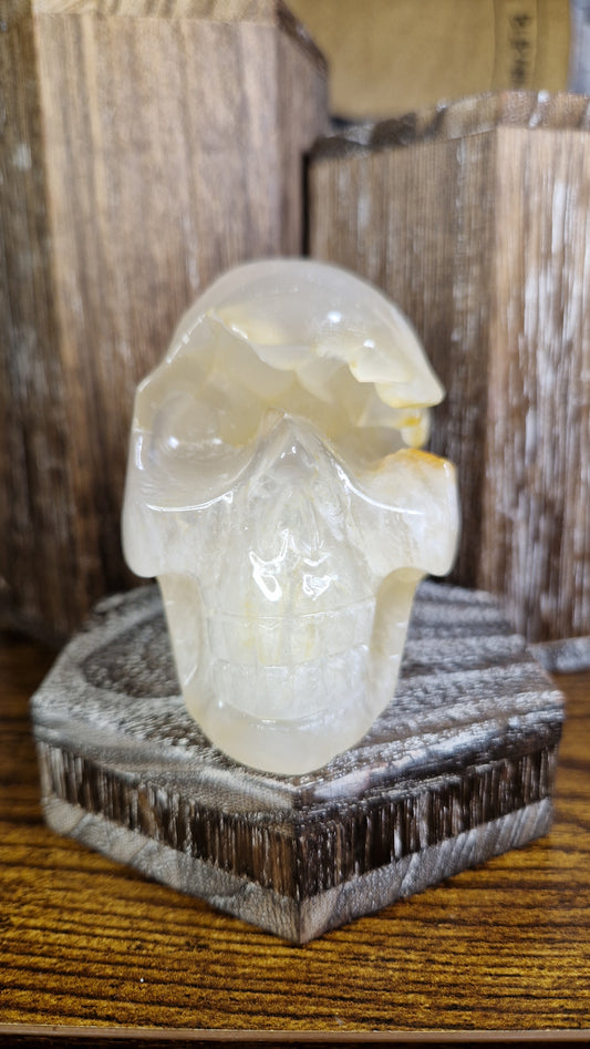 Clear Quartz with Golden Healer Skull - 7