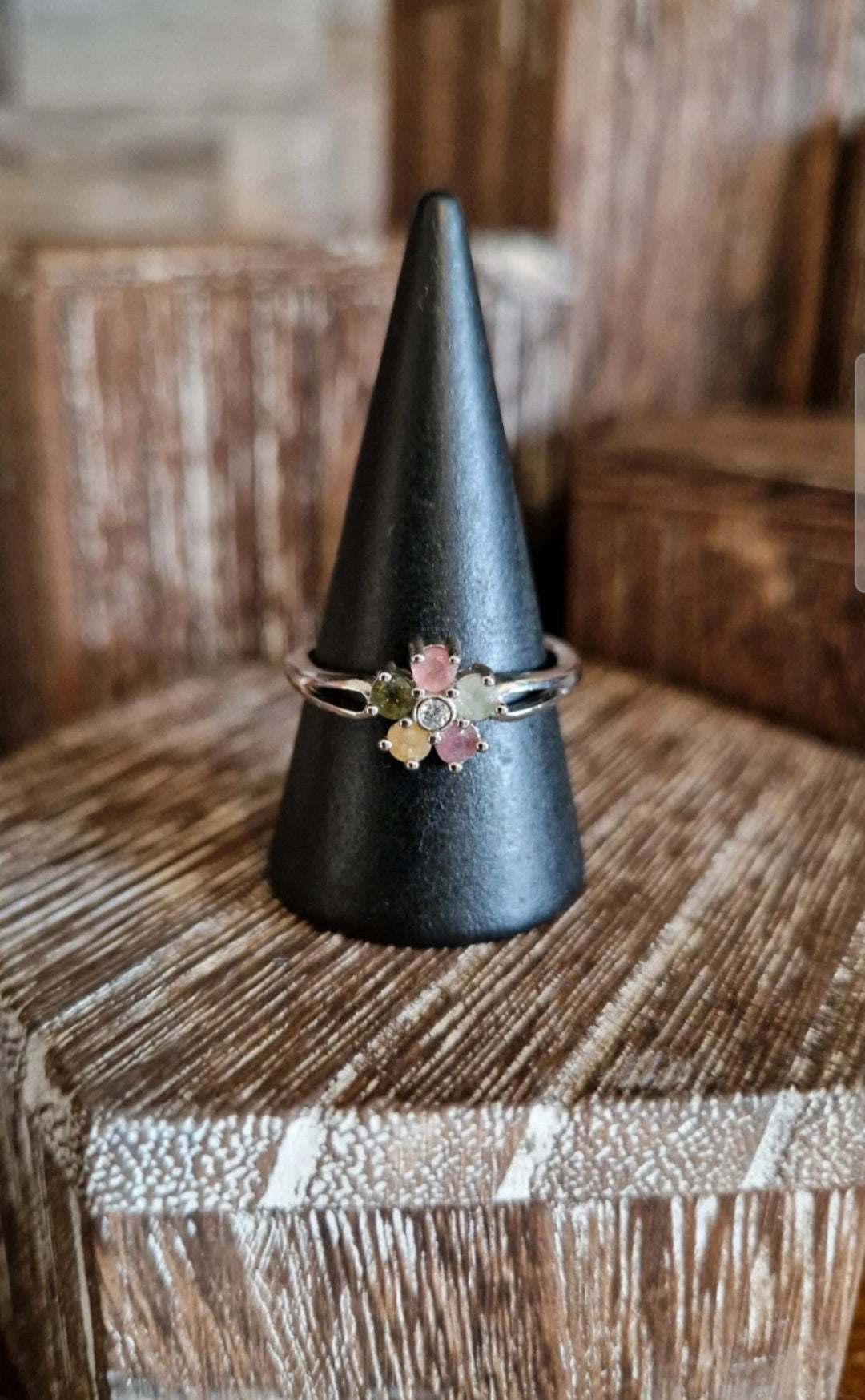 Mix Tourmaline Flower Adjustable Ring