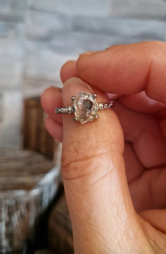 Tourmalineted Quartz Adjustable Ring