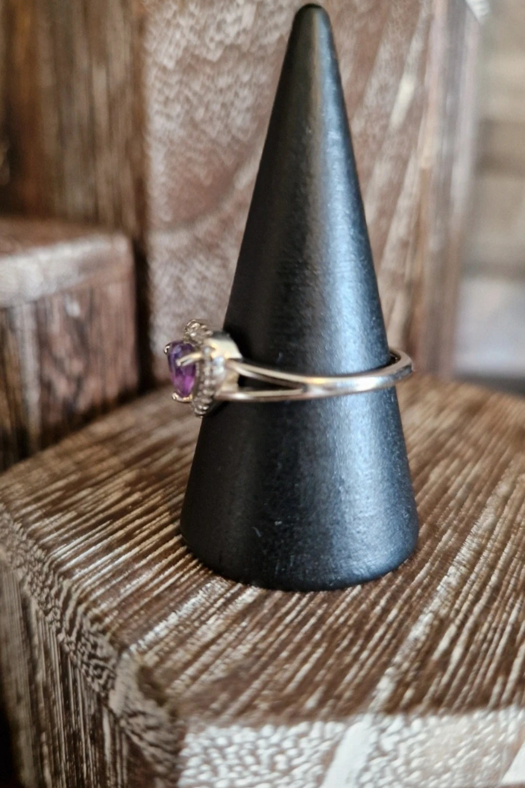 Amethyst Heart Adjustable Ring