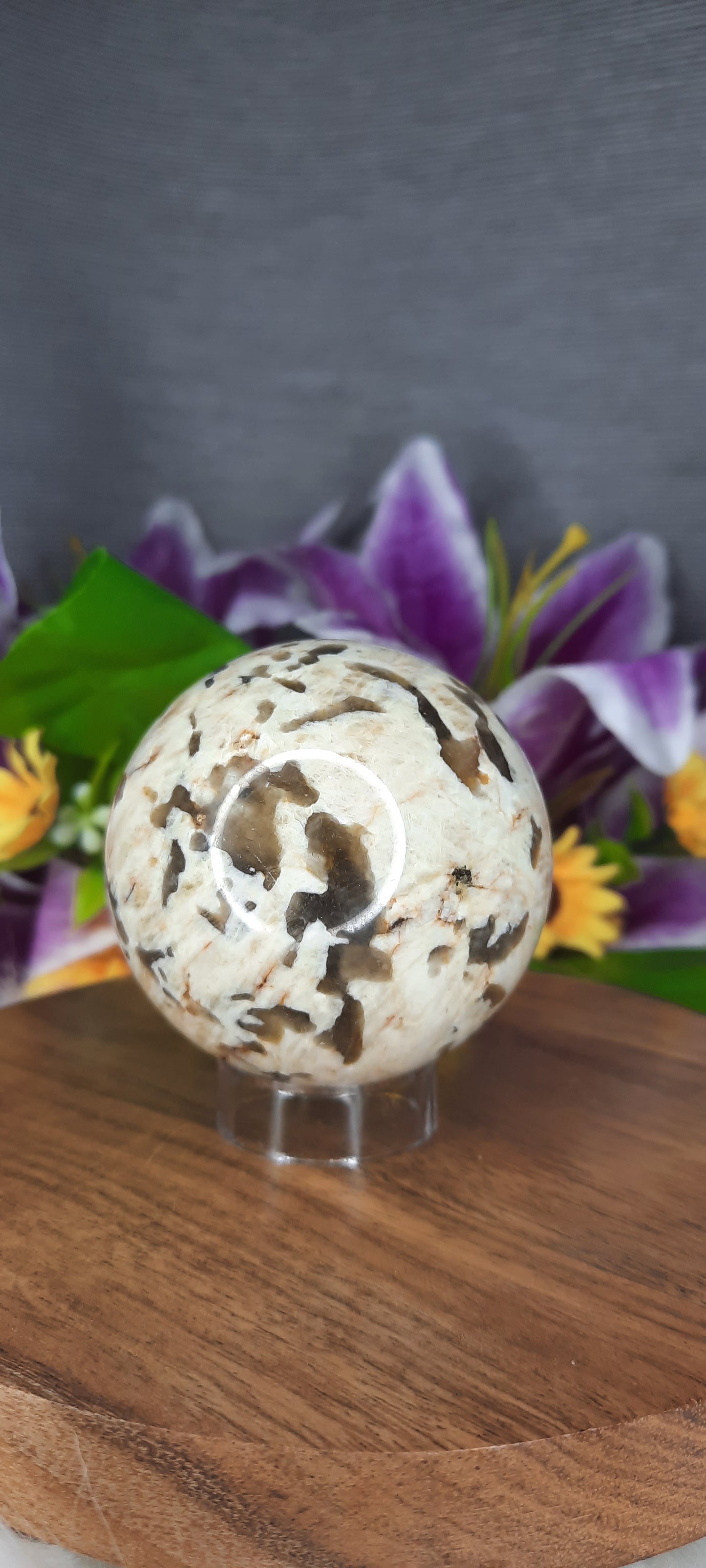 Moonstone and Smoky Quartz Sphere - 498