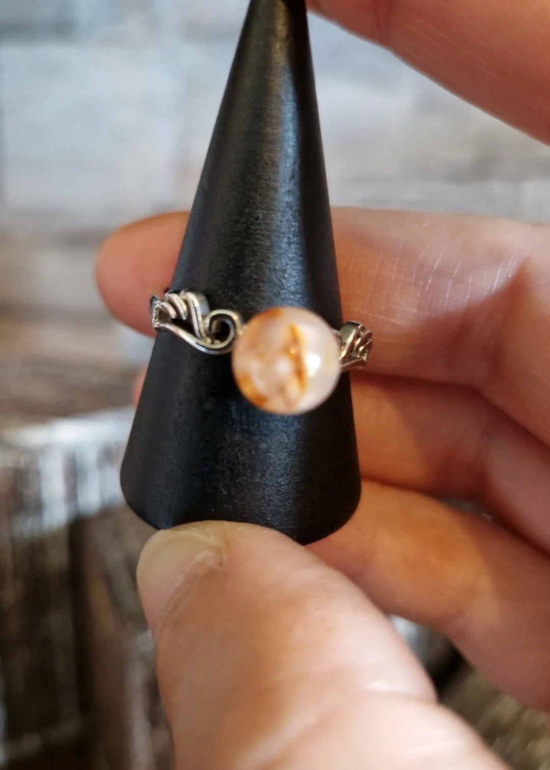 Flower Agate Adjustable Ring
