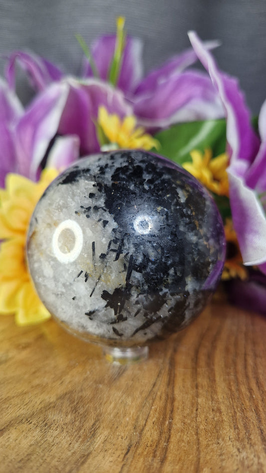 Tourmalineted Quartz Sphere - 48