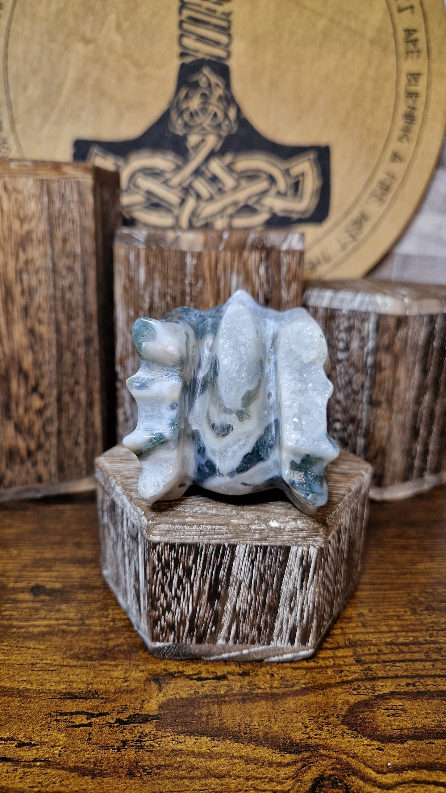 Moss Agate Dragon's Head - 1