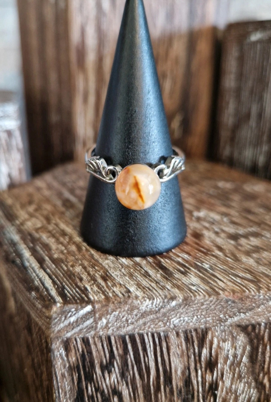 Flower Agate Adjustable Ring