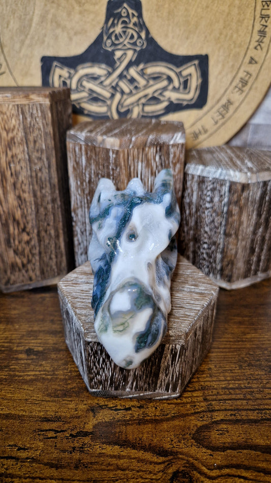 Moss Agate Dragon's Head - 1