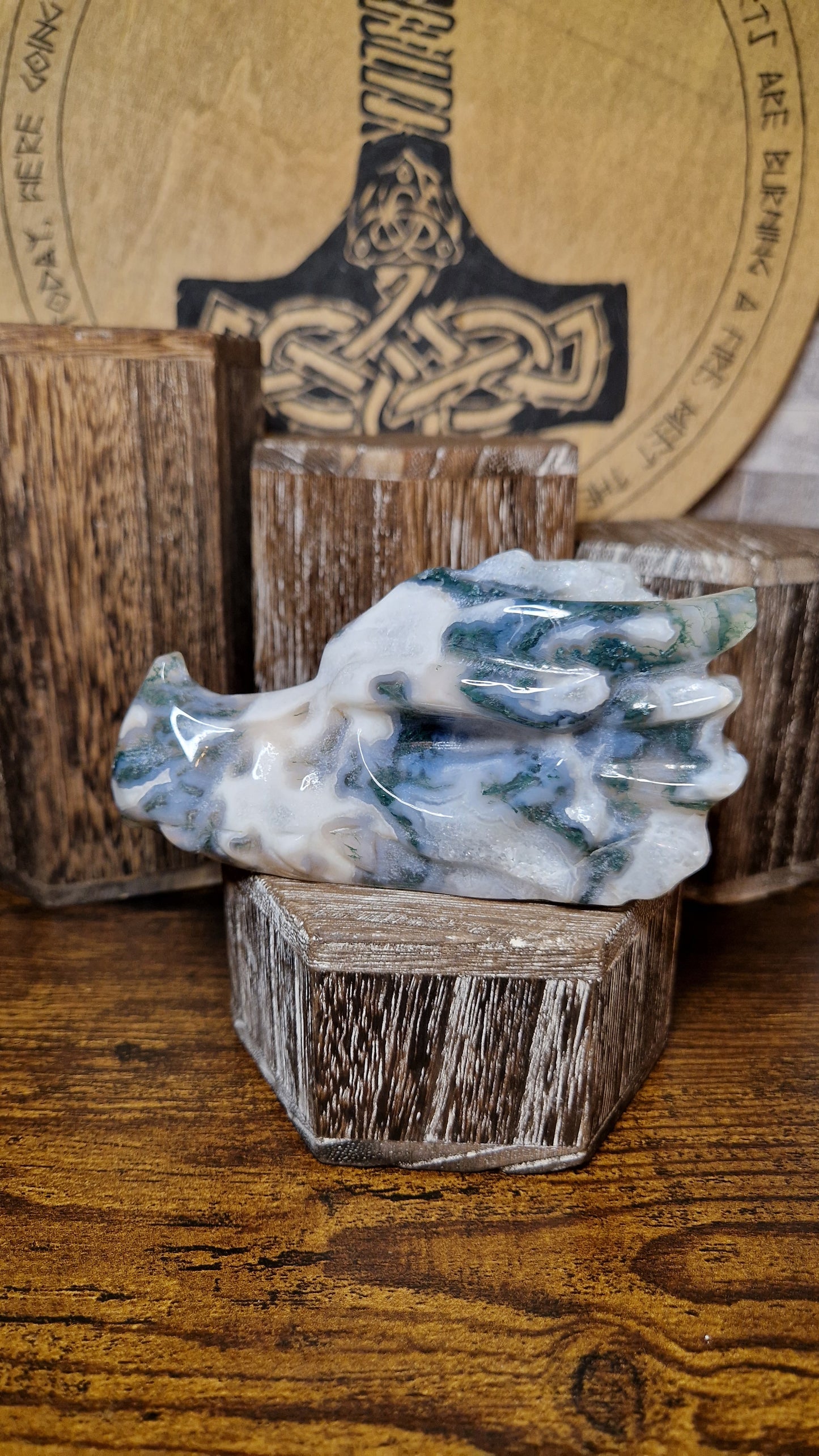 Moss Agate Dragon's Head - 1