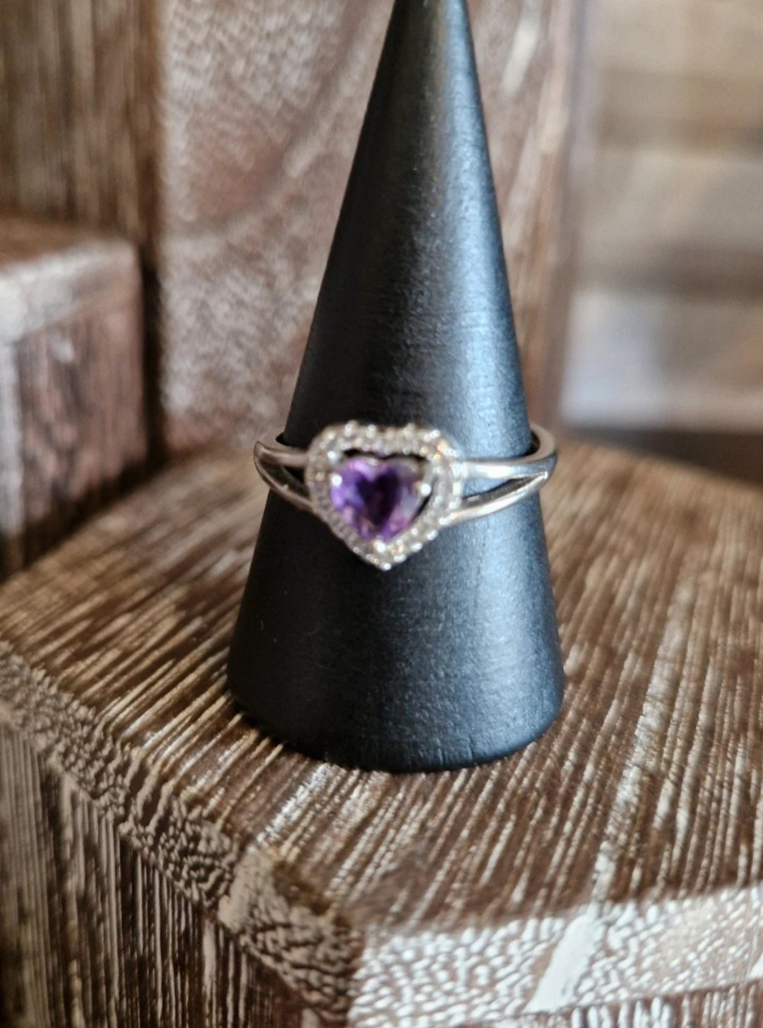 Amethyst Heart Adjustable Ring