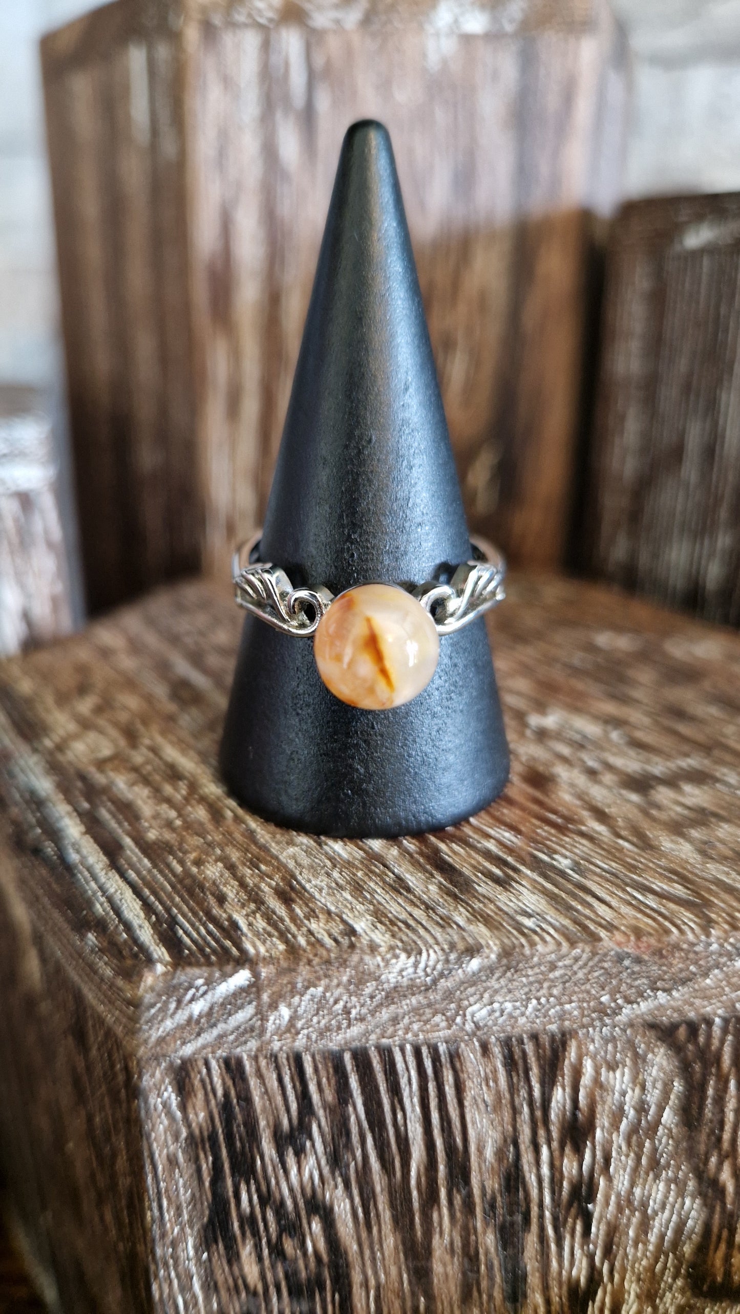 Flower Agate Adjustable Ring